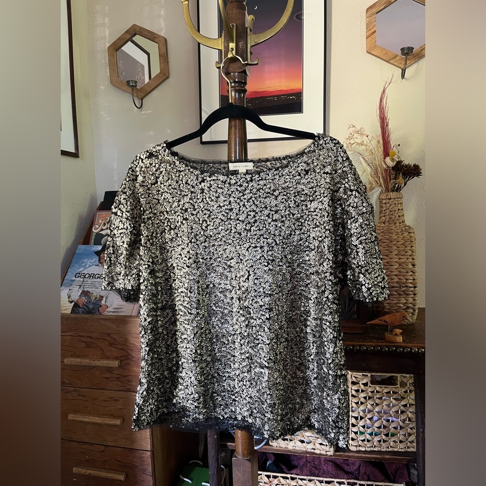 Silence + Noise Bronze Gold Sequin Top XS